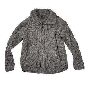 Andes Native Roots Cardigan Sweater Chunky Cable Knit Shawl Collar Llama Wool L